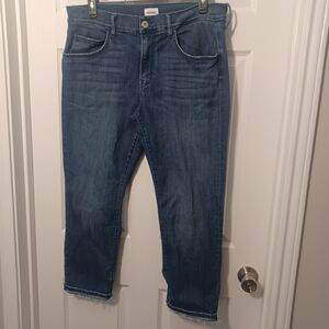 Hudson Blake Slim Straight raw edge cuffed Cropped denim jeans sz 36